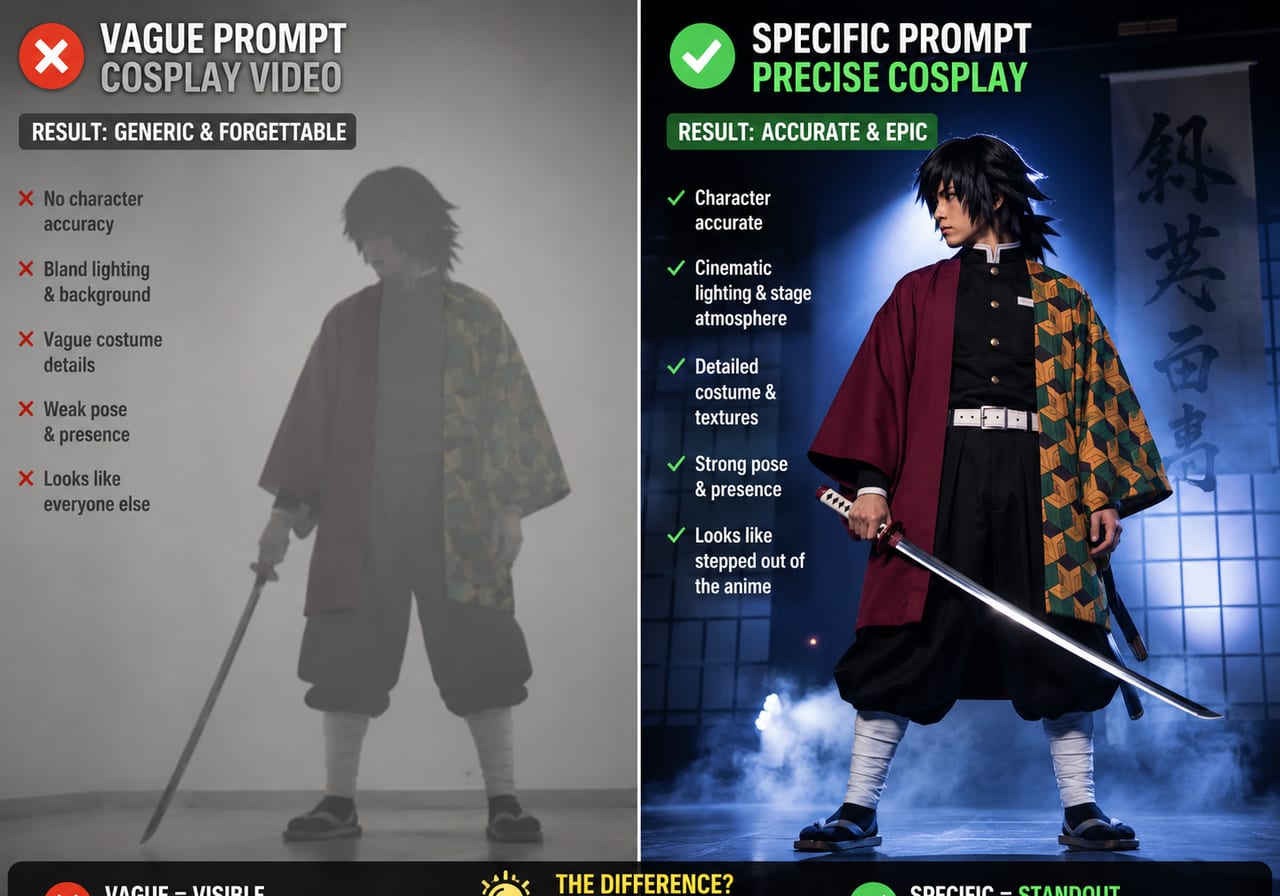 Specific cosplay prompt example