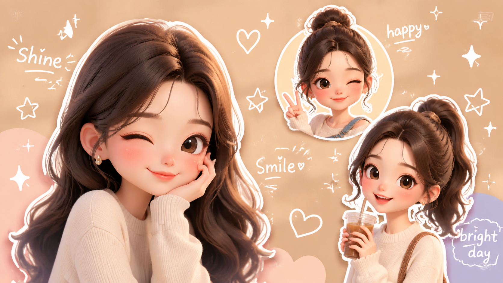White doodle chibi cartoon prompt style