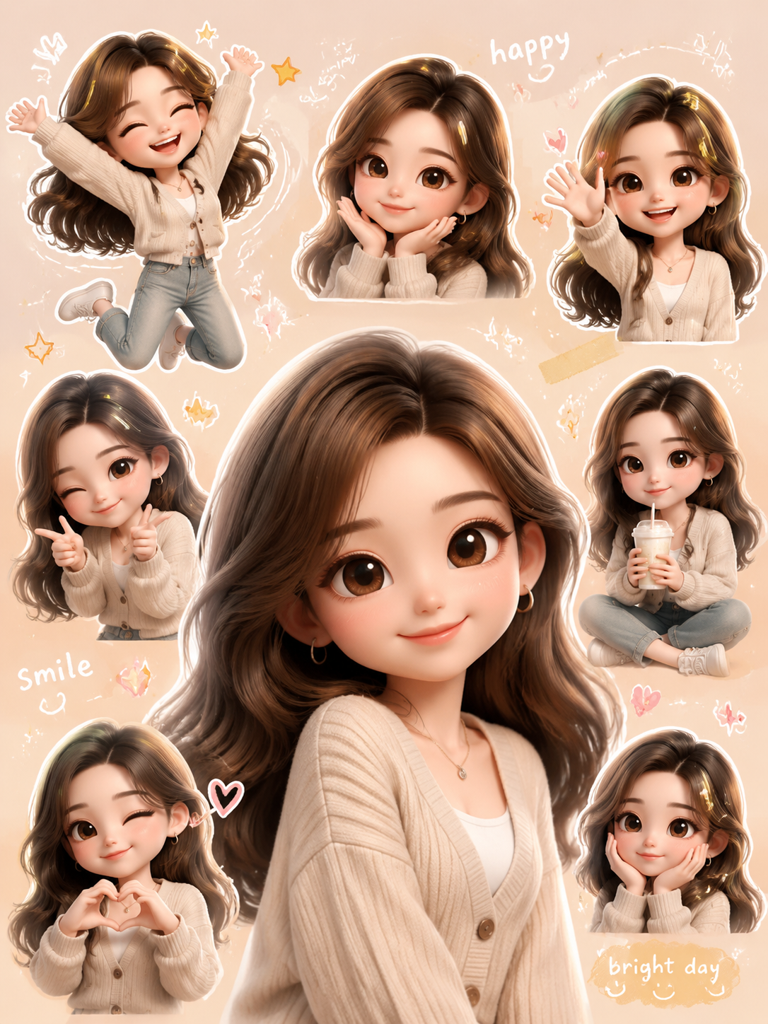 Mini 3D chibi characters in different poses