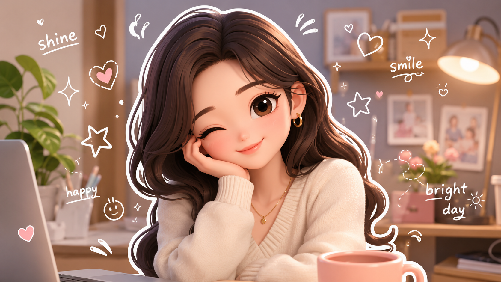 Clean white doodle chibi prompt example