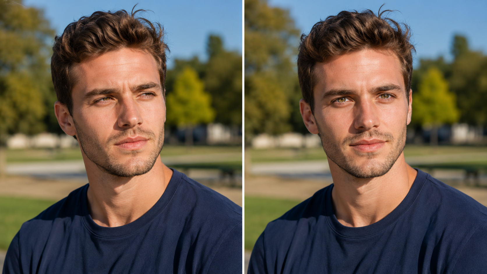 Best portrait angle guide for AI eye direction change showing optimal face positioning