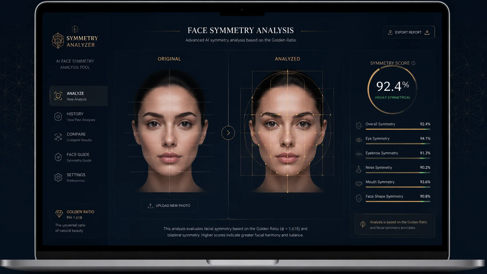 A collage of people using nana img face symmetry test for beauty, curiosity, styling, and social sharing
