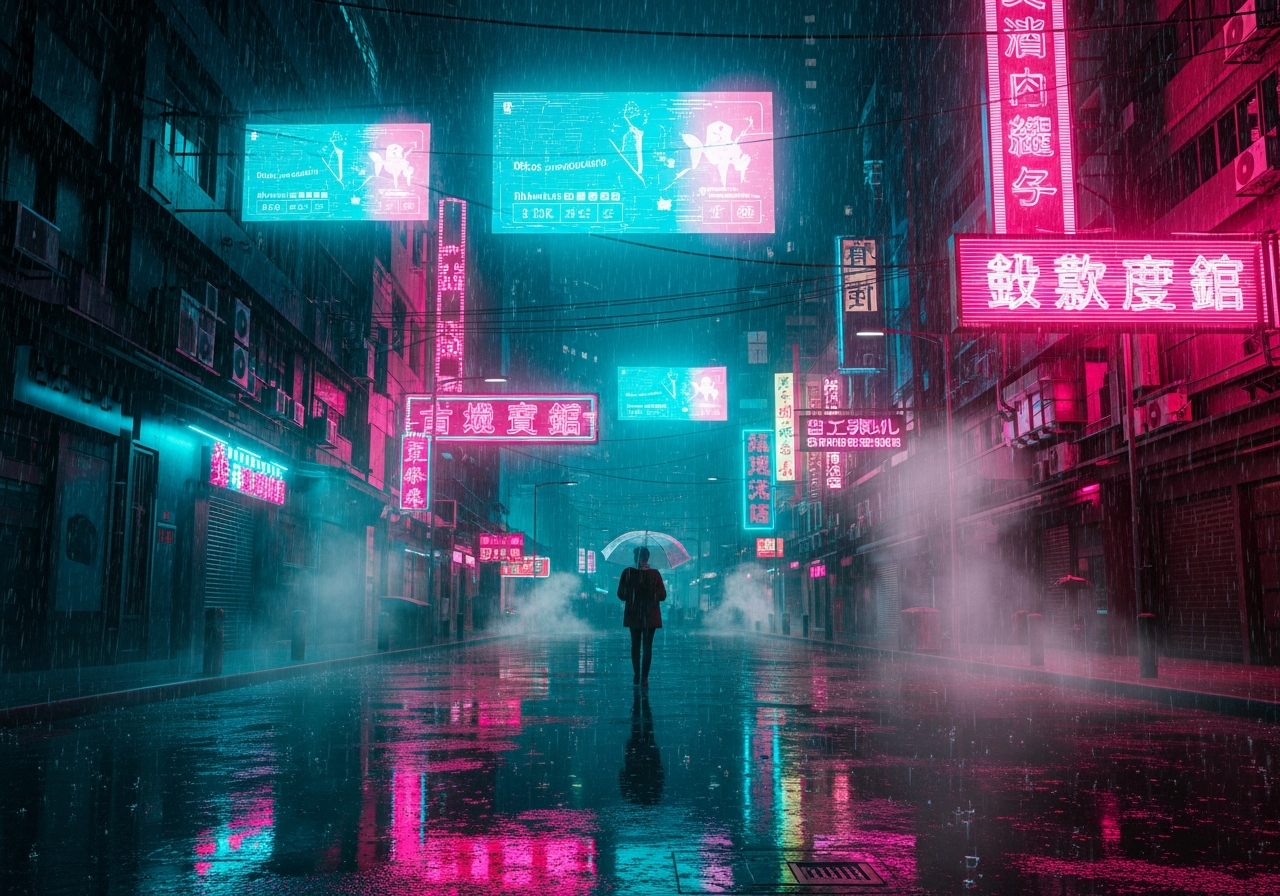 Cyberpunk neon style AI generation example
