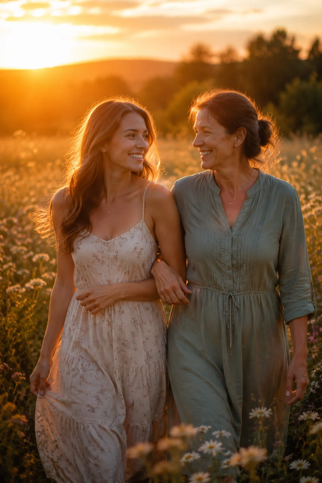 Cinematic Mother's Day AI prompt example with mother and child portrait