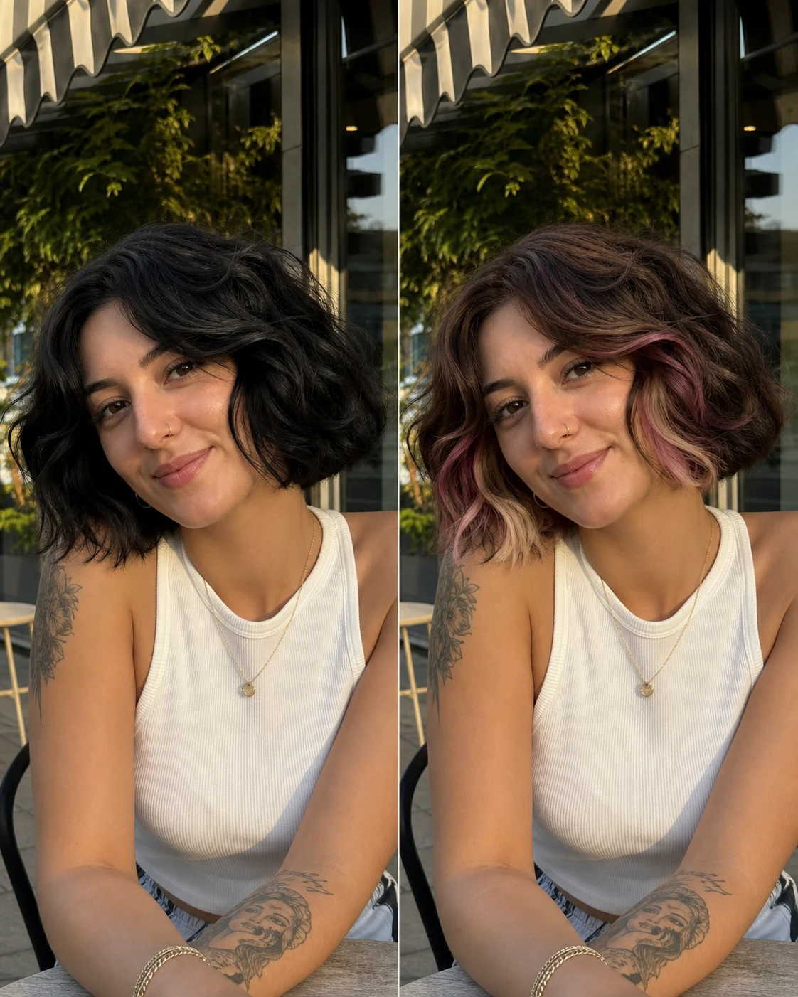 Neapolitan balayage hair filter preview on long straight hair