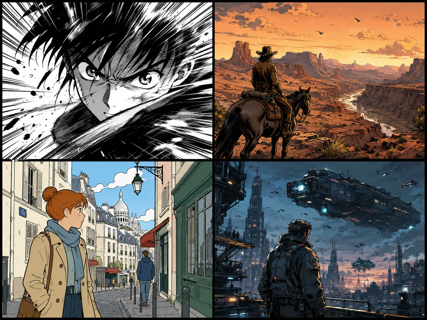 Prompt to comic style comparison example