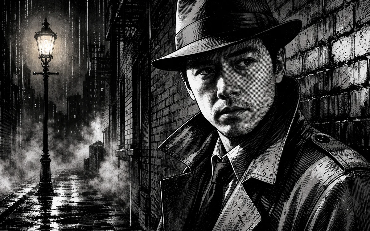 Black and white noir comic style portrait example