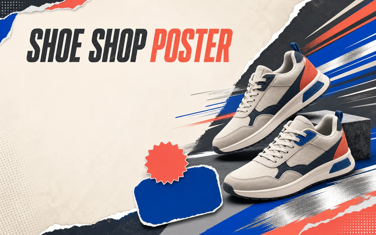 pvid shoe shop poster background with sneaker product and CTA space