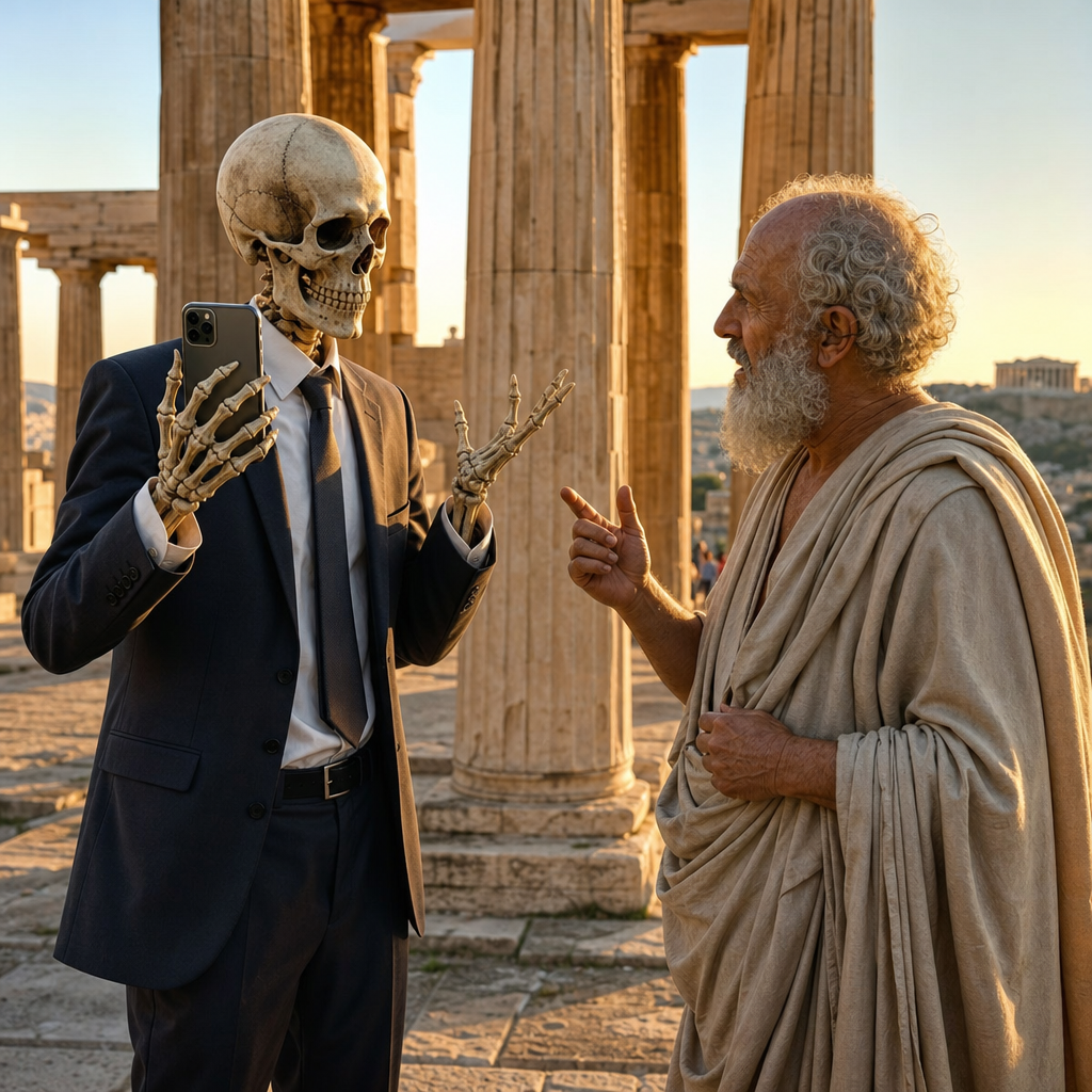 Socrates AI skeleton meme video tip momentum words